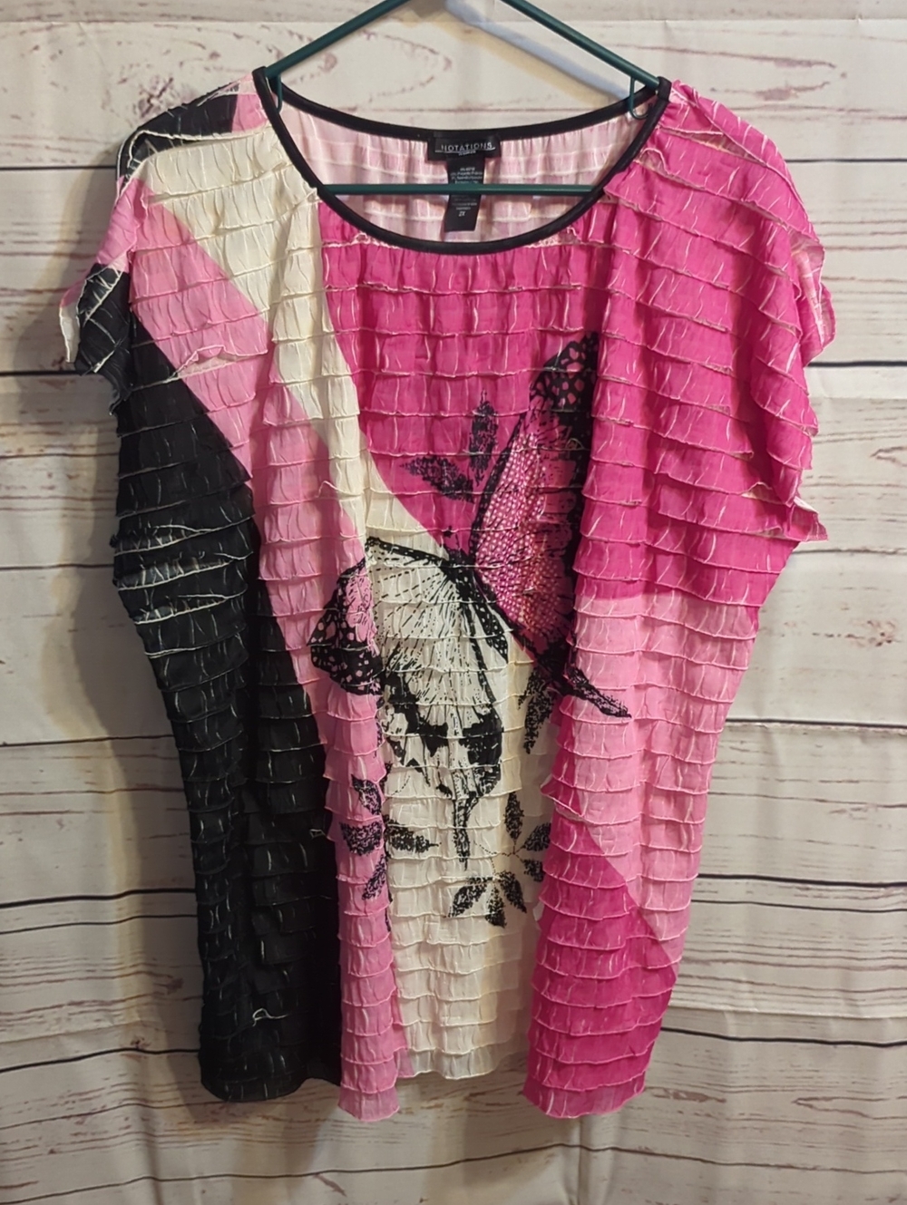 Notations Pink Butterfly Ruffle Short Sleeve Top